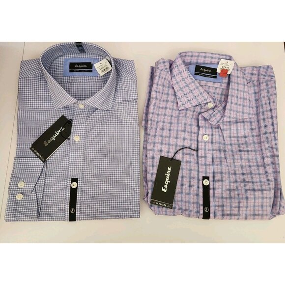 Qty 2 Esquire Slim Fit Men's Dress Shirts Long Sleeve Non-Iron 16 32/33 Ultimate - Picture 1 of 16